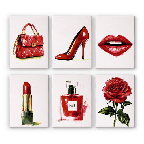 6 Mini Paintings - Red glamour set