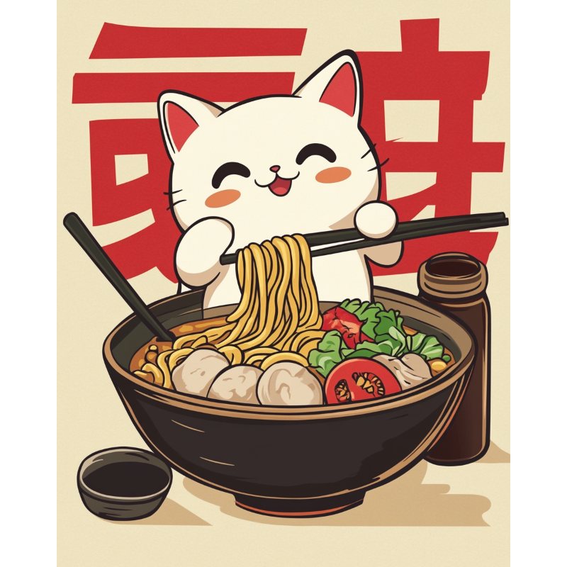 Paint by numbers   Cat in noodle bowl | Paint by Numbers