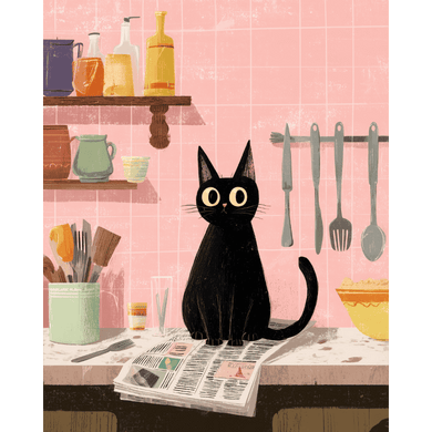 The black cat in the kitchen | Paint by Number