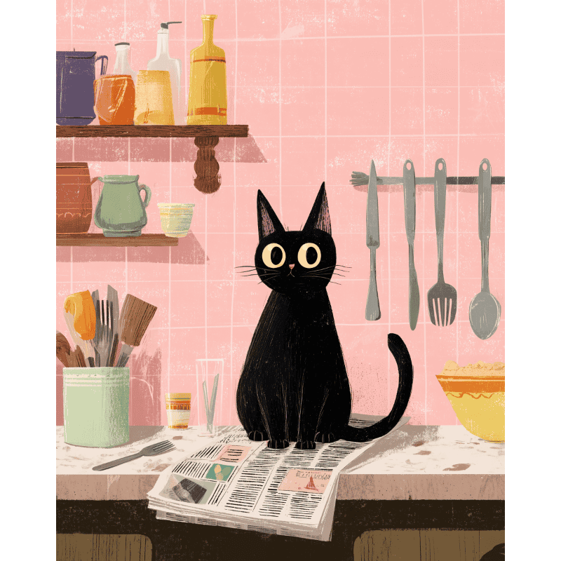 The black cat in the kitchen | Paint by Number