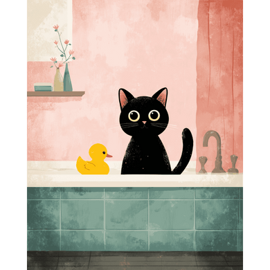 The black cat in the bathroom | Paint by Number