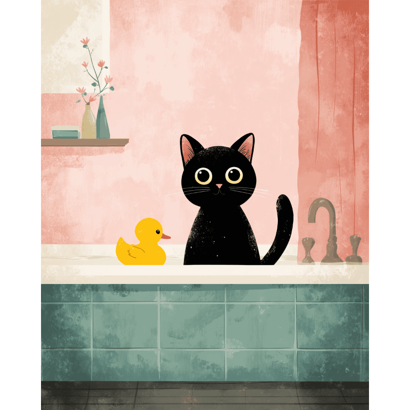 The black cat in the bathroom | Paint by Number