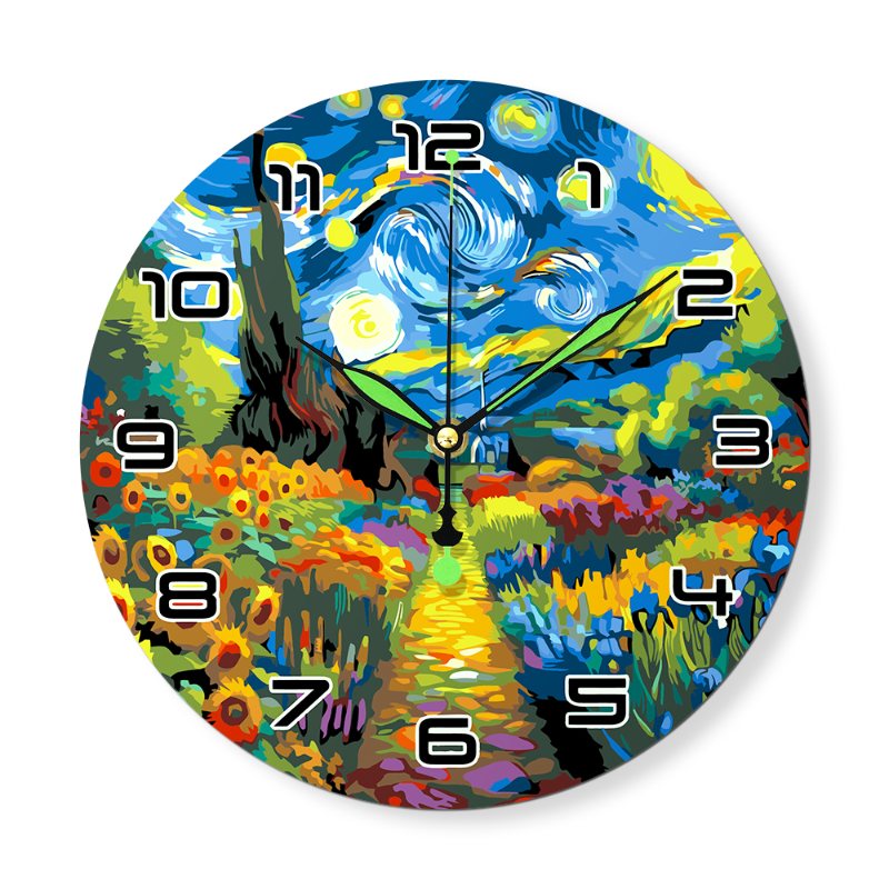 Paint by numbers   Painting by Numbers Clock – Starry Night & Flower Field