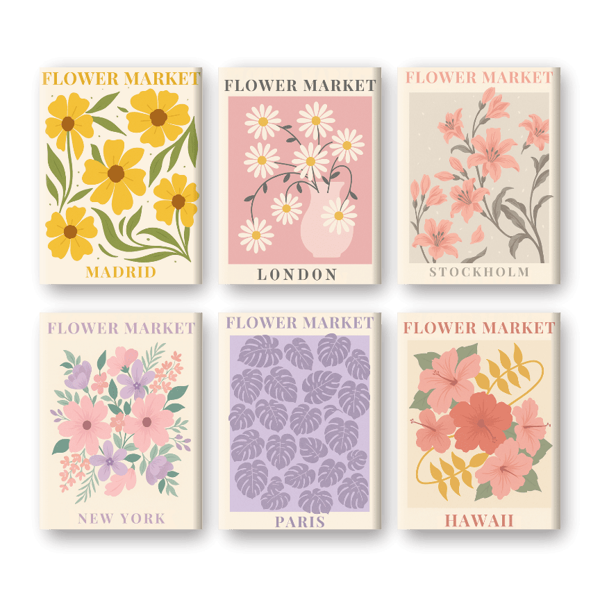 6 Mini Paintings   Gorgeous Flower Market Set