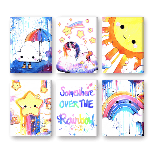 6 Mini Paintings | Kawaii Kawaii Rainbow Set - By Tiny Tami