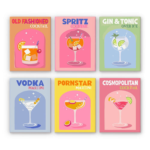 6 Mini Tableaux - Cocktails colorés