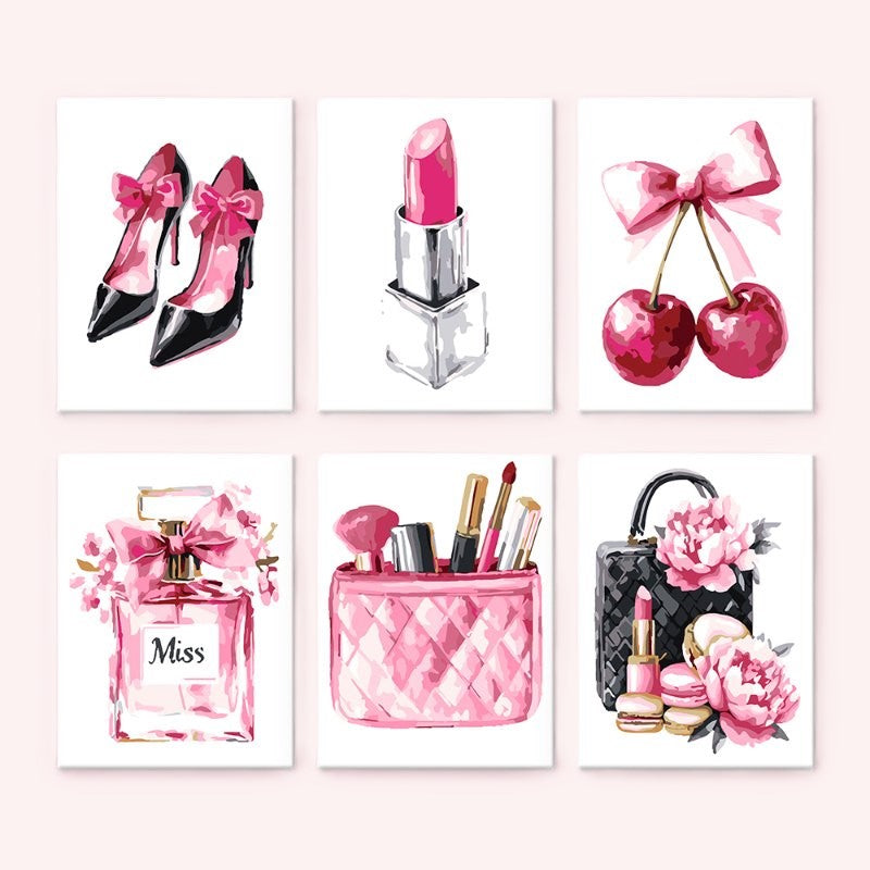 6 Mini Paintings   Pink glamour set