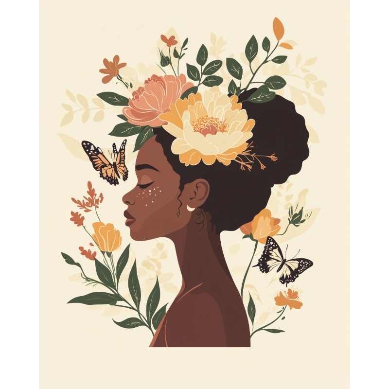 Dame aux fleurs africaine | Peinture par Numéros