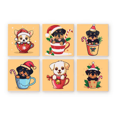 6 Mini Paintings - Christmas Dogs